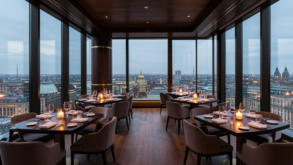 Rooftop restaurant with panoramic city views