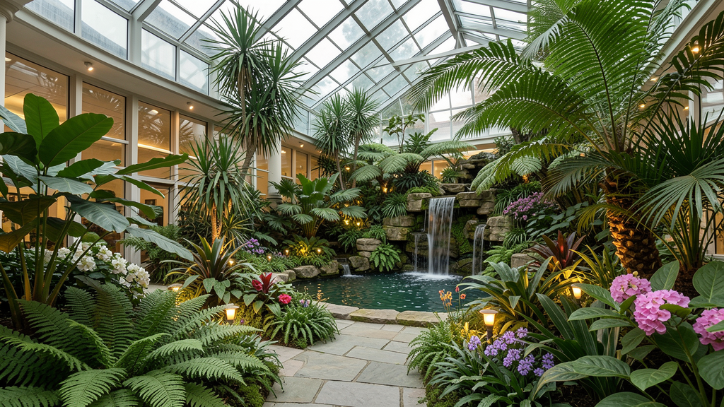 Indoor botanical garden with lush tropical plants