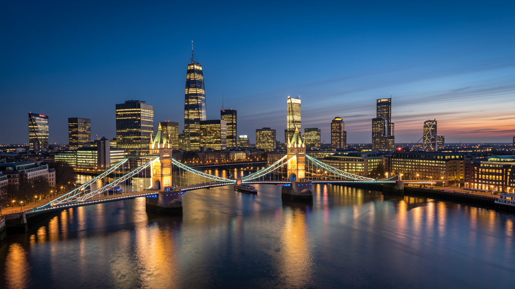 London skyline illuminated at night