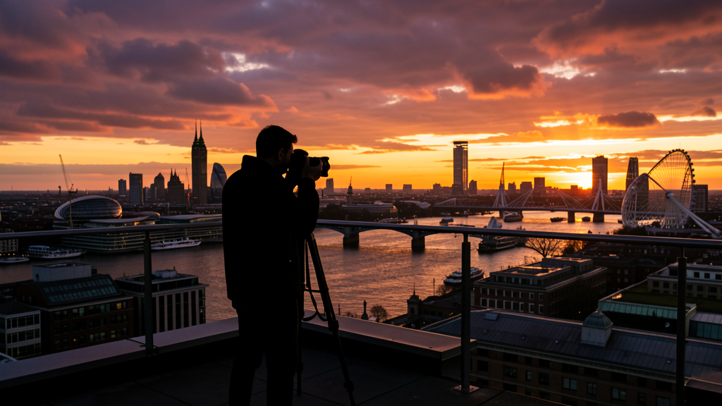 London skyline from elevated viewpoint at sunset